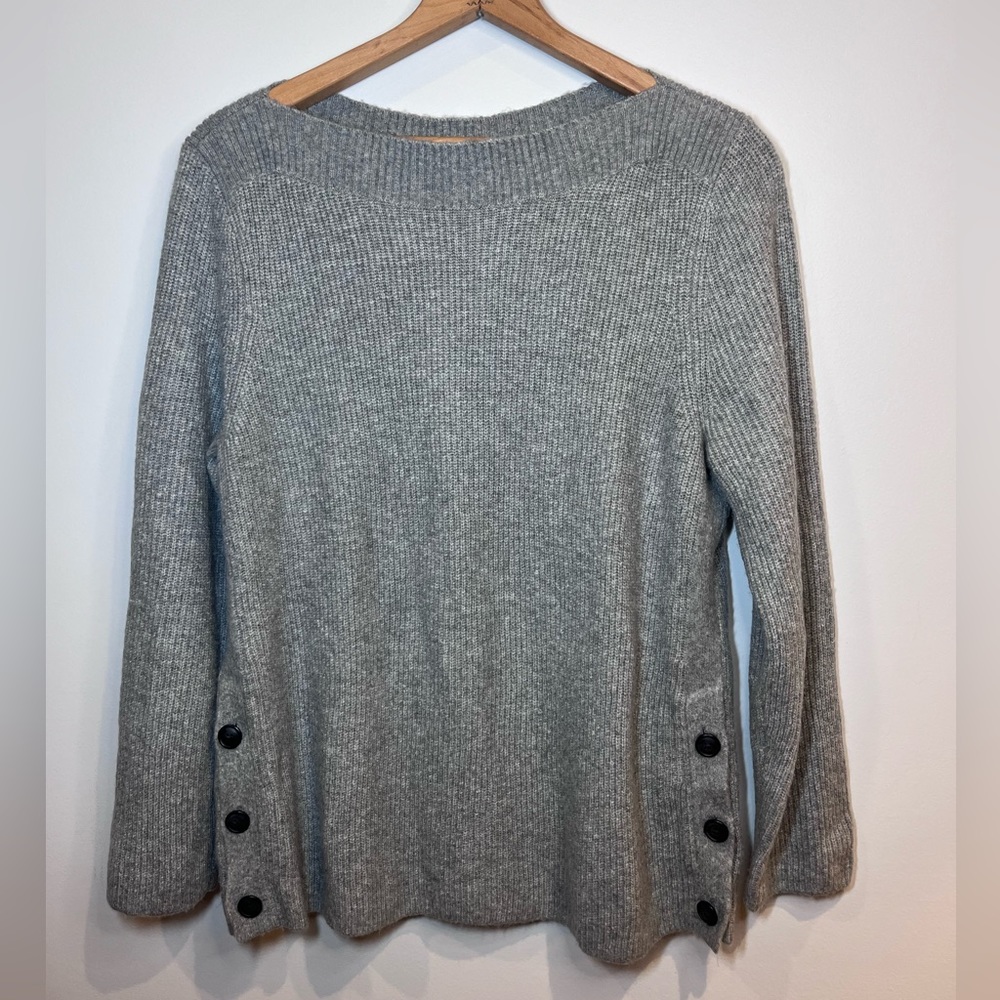 NWT Talbots grey ribbed knit sweater top size petite extra large side button
